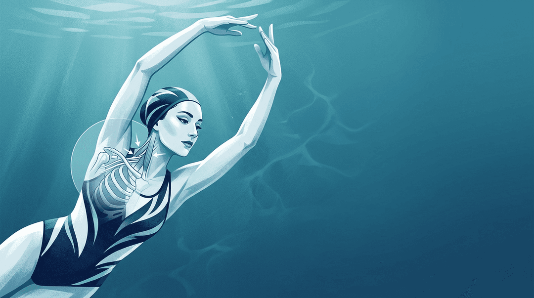 Illustrazione editoriale: stretto toracico funzionale nella nuotatrice sincronizzata, prima costa