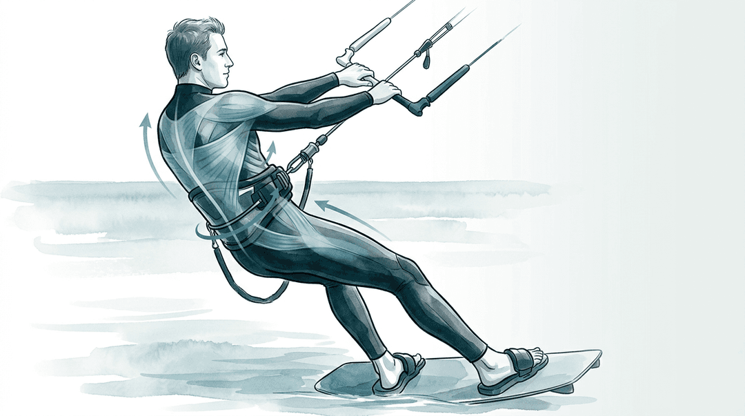 Illustrazione editoriale: dorsalgia nel kitesurfer, coste e cingolo scapolo-toracico