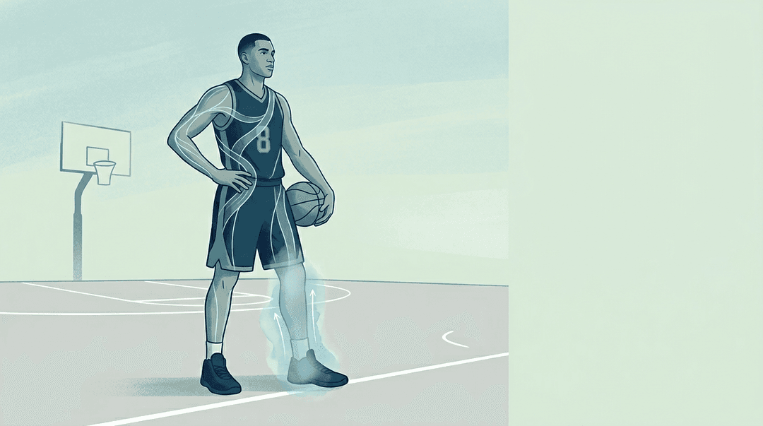 Illustrazione editoriale: prevenzione recidiva distorsione di caviglia nel cestista e compensi ascendenti