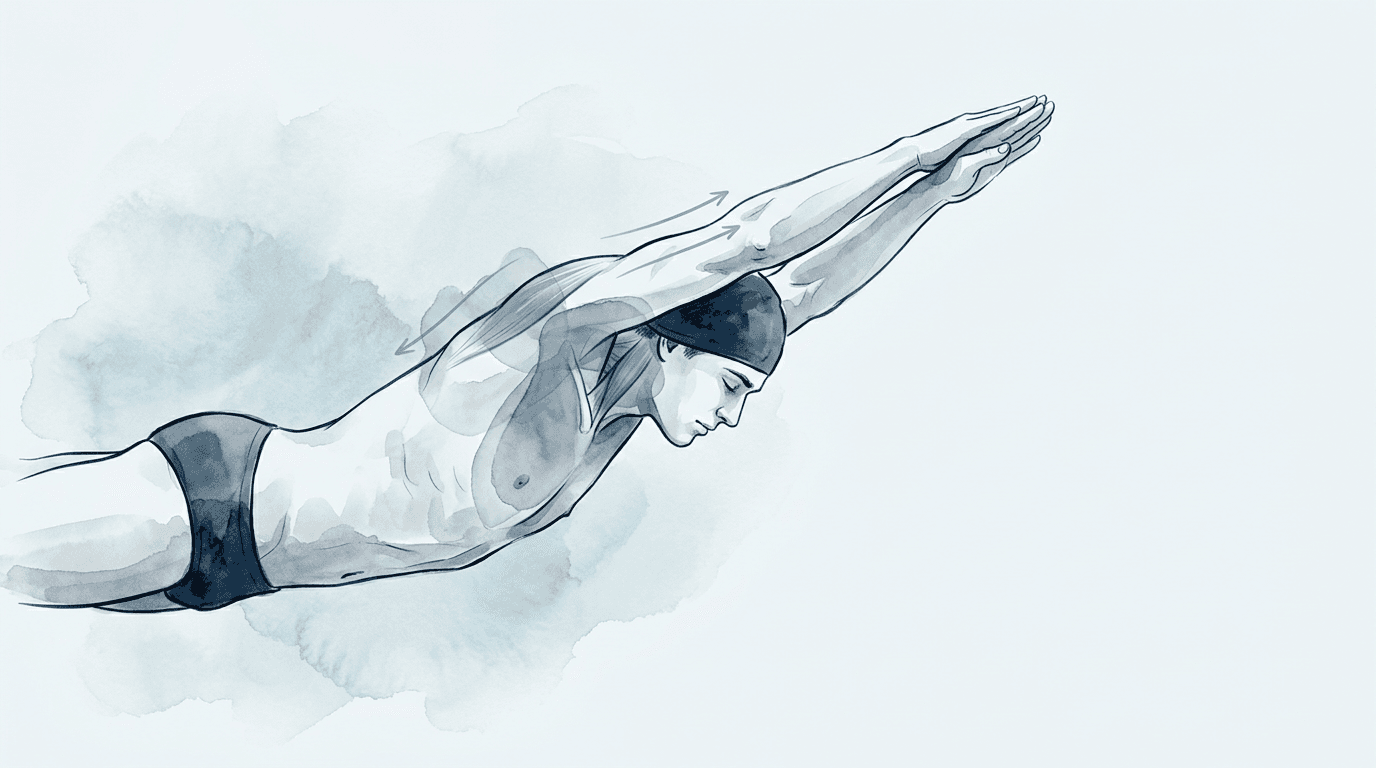 Illustrazione editoriale: sovraccarico della spalla nel nuotatore professionista, prima costa e cerniera cervico-toracica