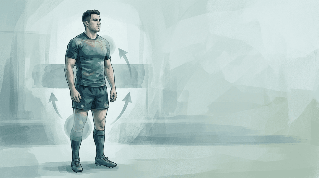 Illustrazione editoriale: recupero post-infortuni multipli nel rugbista, clavicola, ginocchio e lombare