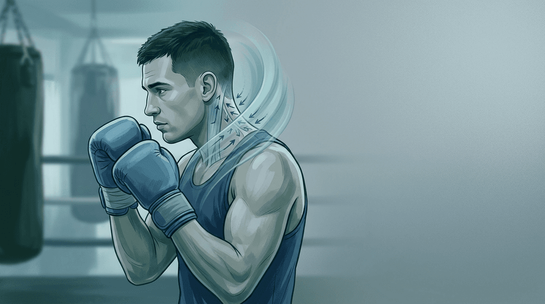 Illustrazione editoriale: cervicalgia post-traumatica ricorrente nel pugile e cerniera occipito-cervicale