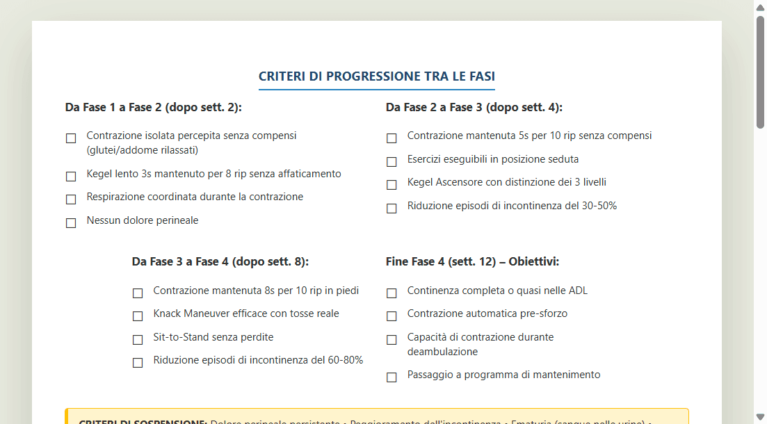 Screenshot anonimizzato di tabelle di progressione e monitoraggio di un programma clinico