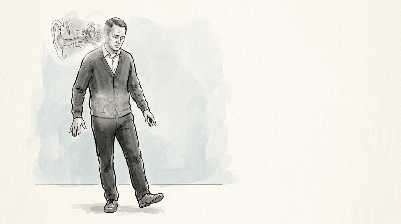 Illustrazione editoriale: vertigini multifattoriali, temporale bilaterale e dissociazione cranio-sacrale