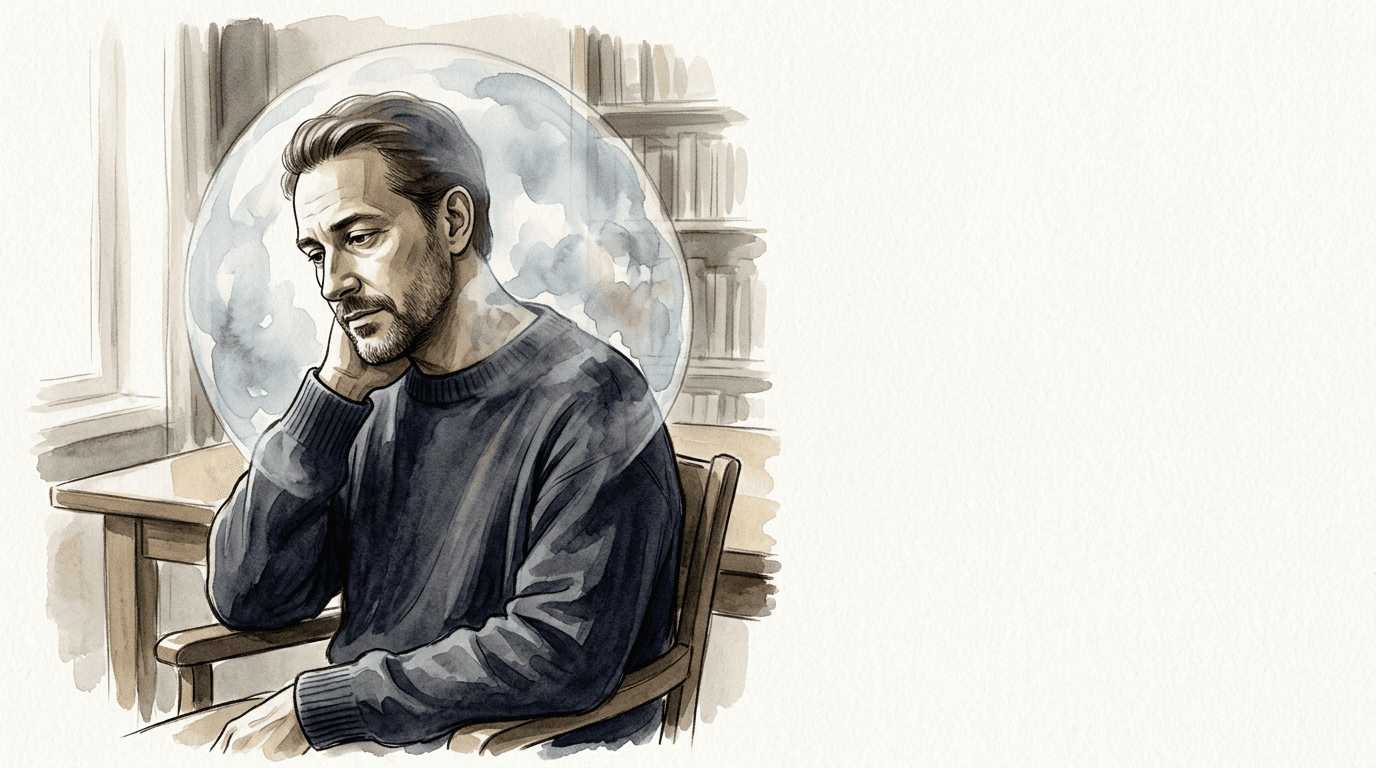 Illustrazione editoriale: cervicalgia cronica con componente psico-emotiva e tensione membranosa globale