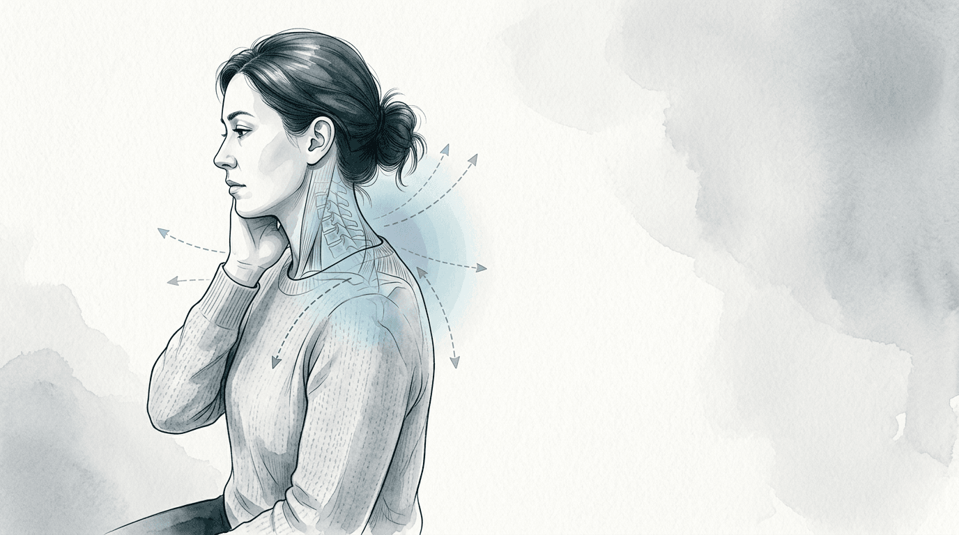 Illustrazione editoriale: dolore cervicale acuto con irritabilità marcata, approccio indiretto esclusivo