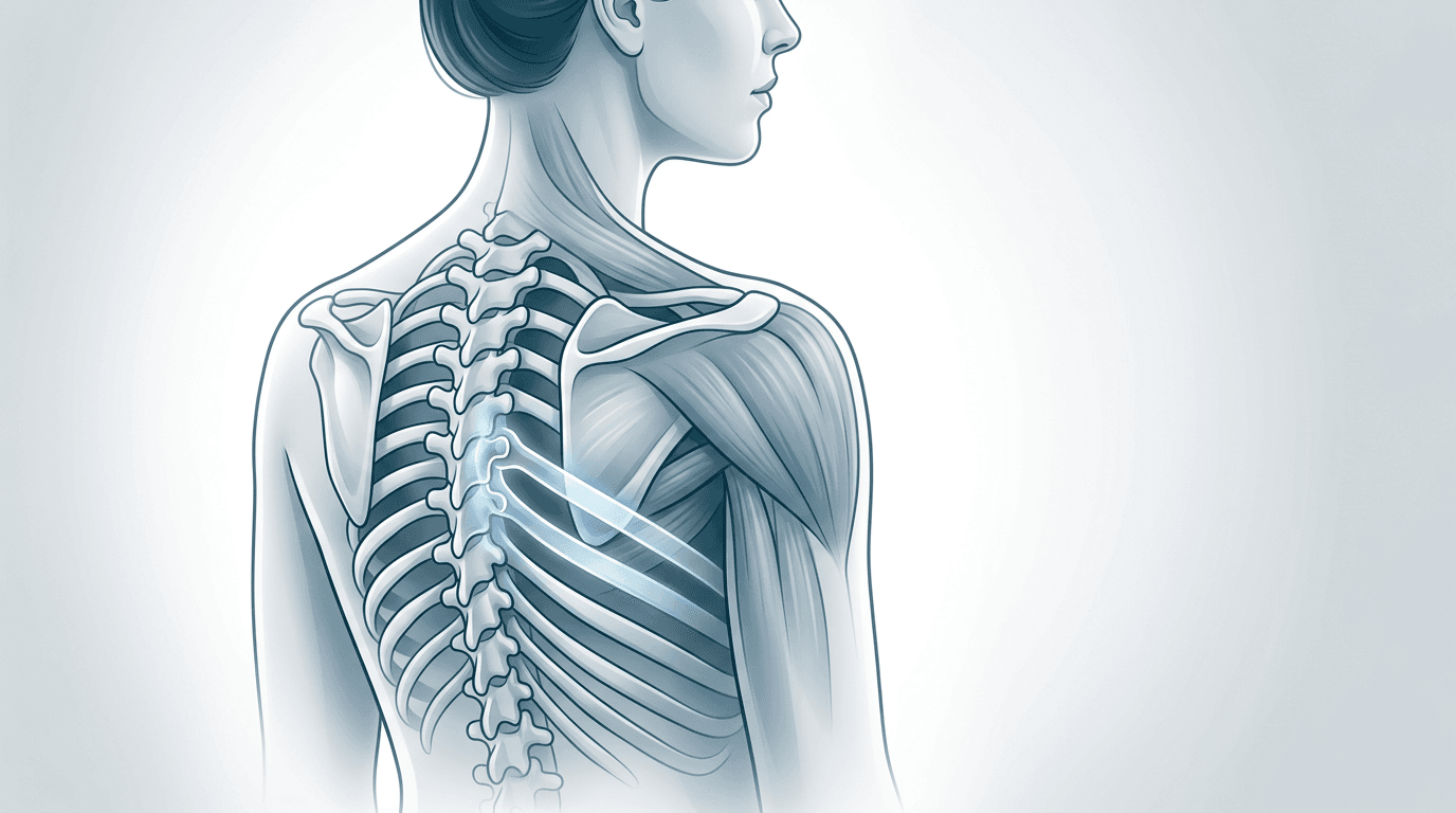 Illustrazione editoriale: sindrome costovertebrale, costo-trasversaria destra T8, angolo costale