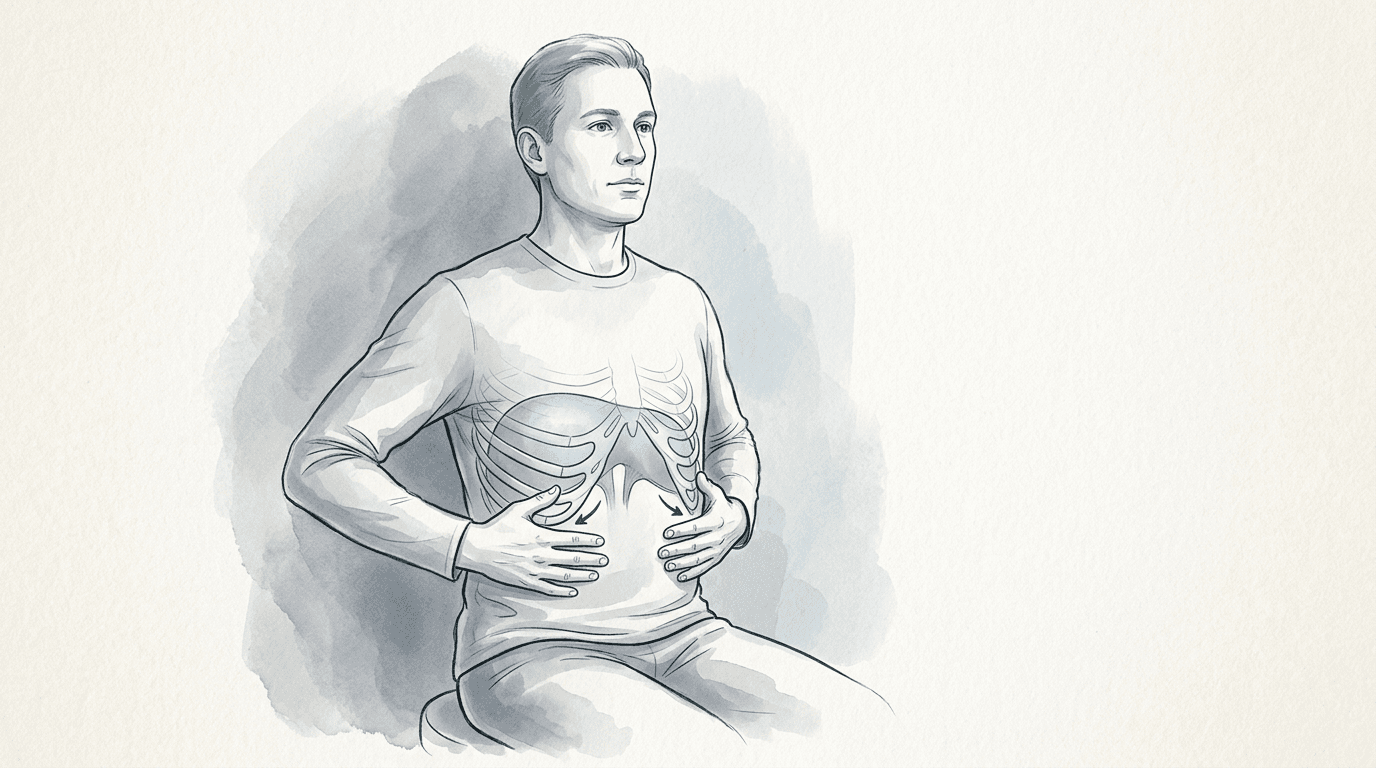Illustrazione editoriale: difficoltà respiratorie da ridotta espansione toracica inferiore, coste 8–10