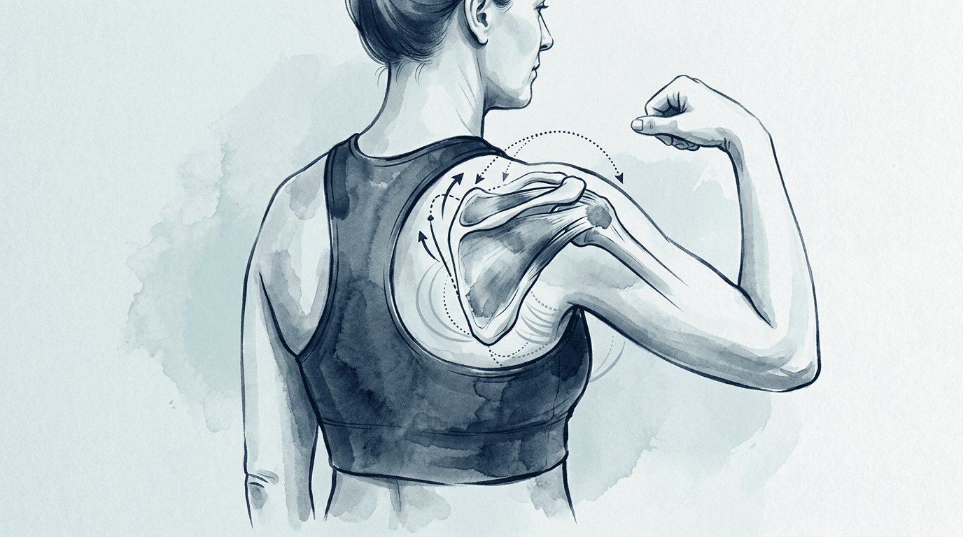 Illustrazione editoriale: tendinopatia della cuffia dei rotatori con disfunzione scapolare e controllo neuromotorio